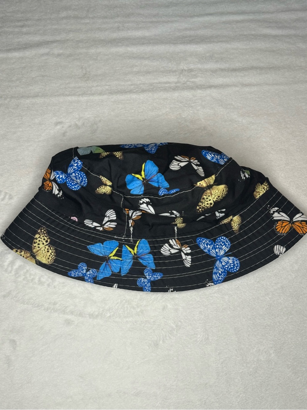 Kids Black Butterfly Bucket Hat with Multicolor Prints